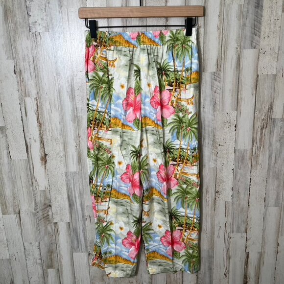 Vintage 90s Hawaiian Floral Tropical Button Vest Capri Pant Set Rayon Medium - Picture 7 of 7